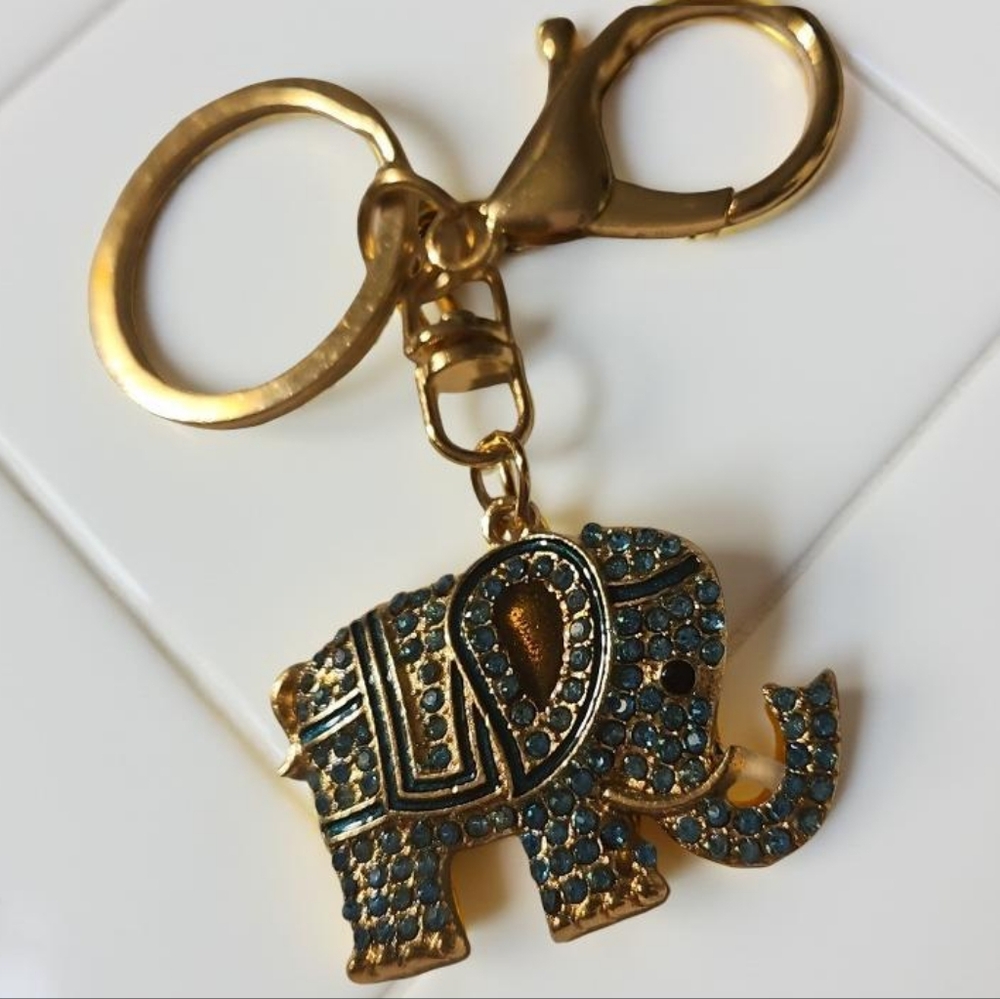 Elephant Rhinestone Keychain Blue - Picture 4 of 4